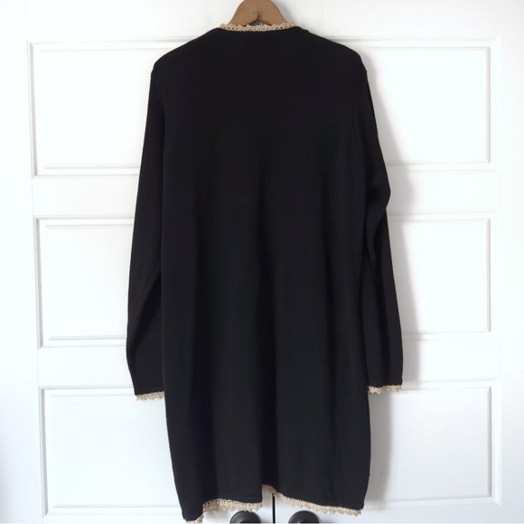 Vintage Shell Kepler Patchwork Beaded Duster Cardigan Large Black Crochet Lace - Picture 2 of 14